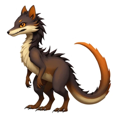 Brown and beige badass elegant wild beautiful natural cute badass epic exotic anthro modern furry 2-legged sergal-vernid-creature, full body, dark-brown-black-gradient pretty hair, with a long tufted tail, beautiful hazel-orange eyes, aesthetic, art by LiLaiRa, art by art by Falvie sticker