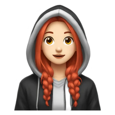 otaku scarlet long hair gamer girl wearing black hoodie sticker