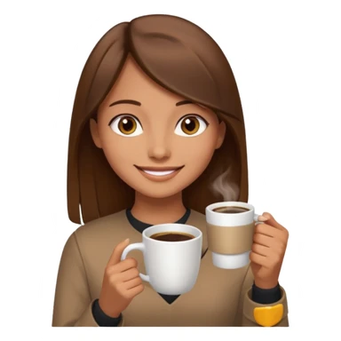 Chica con el pelo café ojos café pelo lacio con una taza de cafe sticker