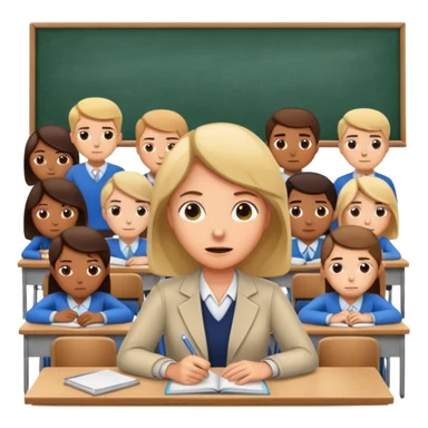 exhausted teacher in a bustling classroom sticker