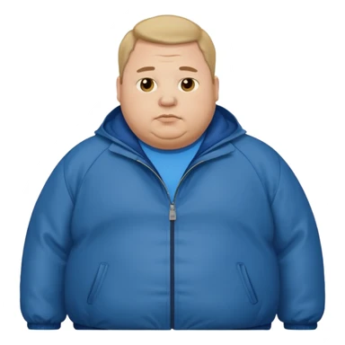 fat man wearing blue jacket standing foot sticker
