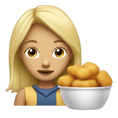 A blond girl eats potatoes and chicken nuggets sticker