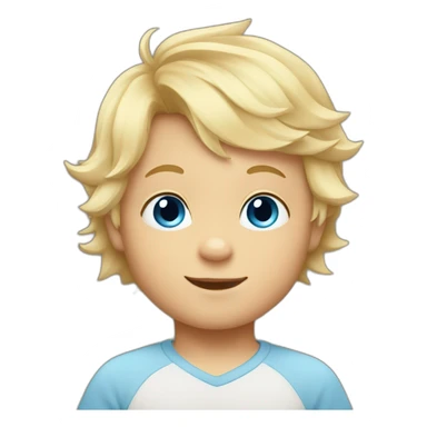 Baby boy with blond hair and blue eyes and a fox sticker