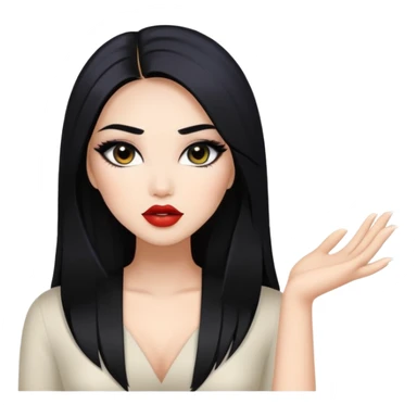 baddie with Asian and Latina features, long straight black hair, glamour makeup, white skin sticker