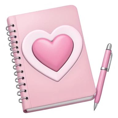 Aesthetic light pink note journal book with a white heart motive on it + a pink pen next to it sticker