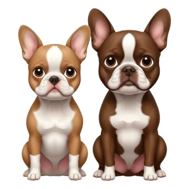 All pure white French bulldog sitting next to skinny brown Boston terrier sticker