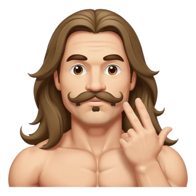 super jacked guy with long hair and a mustache, blowing a kiss sticker