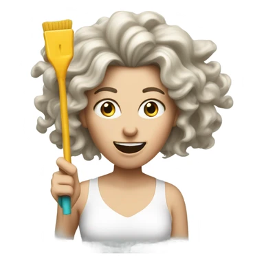 40-year-old white woman woman partying dizzyingly, with long frizzy hair and party tools. She looks dizzy, disheveled and fun sticker
