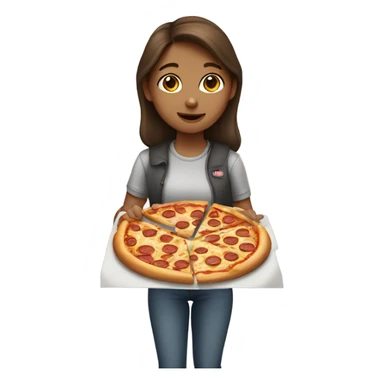 Girl with brown hair eating a pizza  sticker