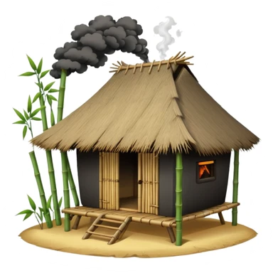 bamboo hut with volcano in the back sticker