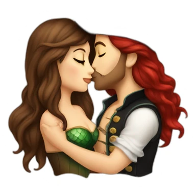 Brown haired mermaid and woman pirate kissing sticker
