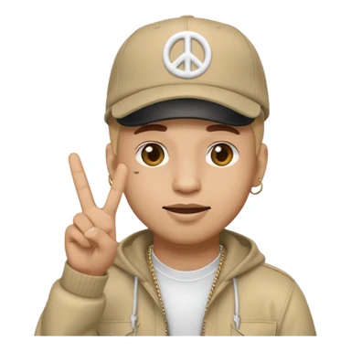 rapper emoji throwing up peace sign, wearing a cap sticker