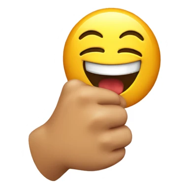 Laughing emoji holding finger guns too head sticker