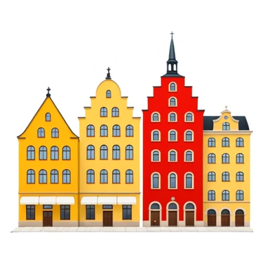 iconic yellow and red buildings in Stockholm's Stortorget square, simple sticker