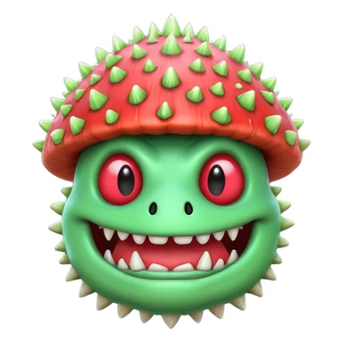 poisonous mushroom monster portrait, head and shoulders only, toxic green glow, scary grin, spiky mushroom head, 3D cartoon, mobile game icon style, clean background, no text, no watermark

 sticker