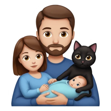 1 mom brown hair, 1 dad NO beard, 1 baby and 1 black cat sticker