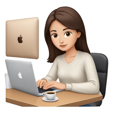 white brunette girl with laptop and coffee sitting at desk sticker