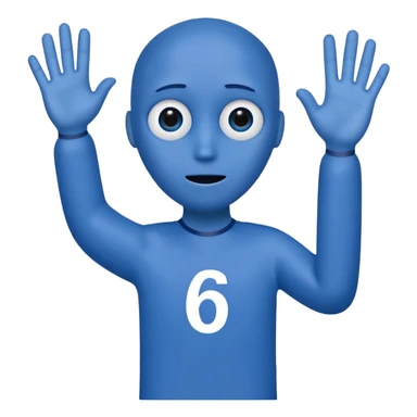 an annoying person saying "6 7" every second waving their hands, and their body is just the letters 6 and 7. they are blue. their eyes are at the top of the 7 and the hole in the 6.the have black legs and arms, but their hands are white. sticker