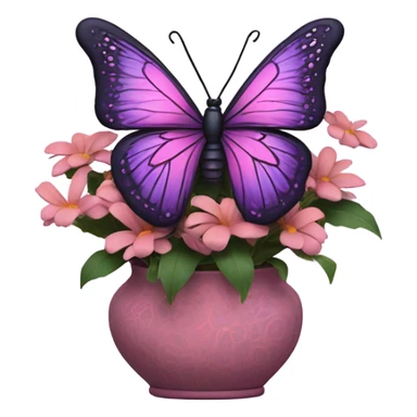 Aesthetic butterfly with purple and pink wings sitting on a dark purple bouquet of Brats in a pastel pink vase  sticker