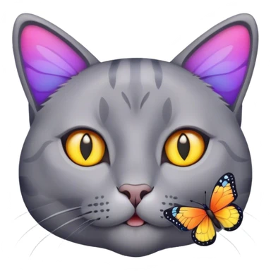 grey cat's face surrounded by butterflies sticker