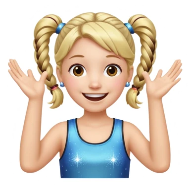 A girl with pigtails and a sparkly top, cheering with both hands raised and a huge smile. sticker