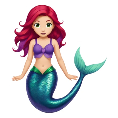 Disney Ariel mermaid with red hair swimming, green fish tail, purple top sticker