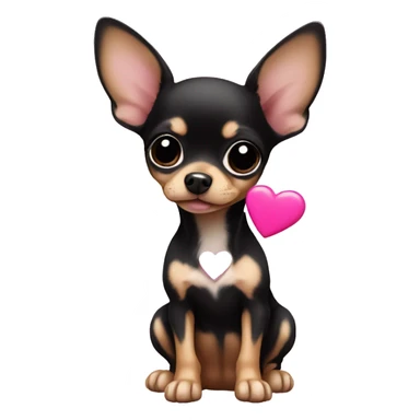 black & tan chihuahua puppy with a pink heart sticker