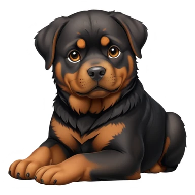 cinematic-[rottweiler]-realistic-full-body-sitting-emoji,-tail-resting-loosely-beside-its-paws,-head-tilted-dramatically, -sleek-[Black and brown]-fur,-simplified-yet-realistic-focused-features,-highly-detailed,-glowing-with-an-almost-sarcastic-glow sticker