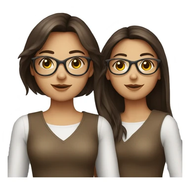 two brunette girls, only one have glasses sticker
