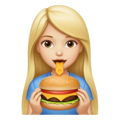 This girl with long blond hair eating a cheeseburger sticker