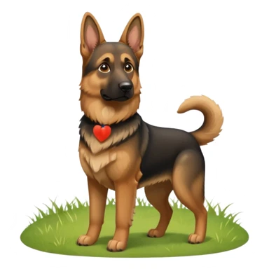 A German Shepherd standing alert on a grassy hill, looking into the distance with its ears perked. Realistic outdoor lighting, strong and intelligent expression, professional pet photography. sticker
