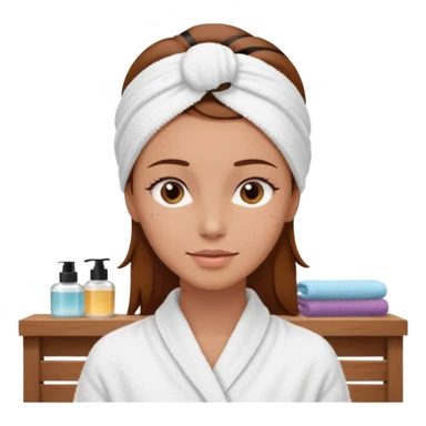 rosto de uma mulher com uma faixa de toalha no cabelo de cor todo castanho como se estivesse no spa, sem o pescoço, somente o rosto sticker