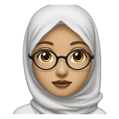 Hijab black color white fair skin girl brown eyes wearing round circular metal glasses, no make up, big cheeks, almond eyes, small lips, triangle nose sticker