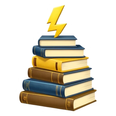 stack of books with a lightning symbol sticker