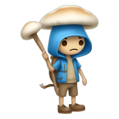  Cute Blue Finn the human NO ears wearing a mushroom cap carrying a stick in one arm standing on two legs sticker