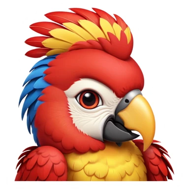 cinematic-cute-macaw-portrait-emoji,-head-tilted-playfully-and-inquisitively,-with-a-dazzling-red-plumage-and-round,-sparkling-eyes-filled-with-charm,-simplified-yet-irresistibly-adorable-features,-highly-detailed, white beak sticker