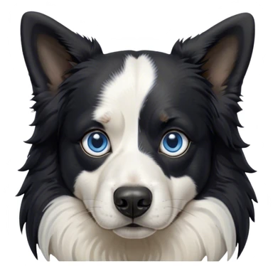 Cinematic Meme-Worthy Grumpy Black and White Border Collie Portrait Emoji, Head held high but eyes filled with dramatic disappointment, smooth black and white fur with a deeply furrowed brow forming an unmistakable scowl, floppy ears slightly angled back in disapproval, piercing blue eyes glaring with pure exasperation, Simplified yet hilariously over-exaggerated features, highly detailed, glowing with an aura of supreme annoyance, high shine, exhausted yet judgmental, stylized with an almost regal pettiness, bright but brooding, soft glowing outline, capturing the essence of a herder that has seen it all and is thoroughly unimpressed, so meme-worthy it feels like it could instantly become the next viral sensation of grumpiness! sticker