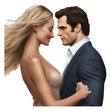 realistic photo of Henry Cavill close dancing with a beautiful  victoria secret model  sticker