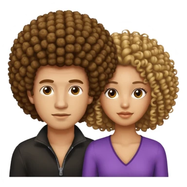 a man with very light brown skin and an Afro and a girl with tan skin and long curly  sticker