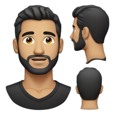 25 year old Hispanic man with a beard and thick eyebrows light skin, black shirt and side fades and a comb over sticker