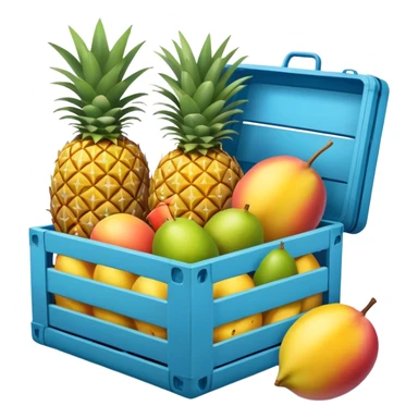 pineapples, mango and passion fruit in a blue crate sticker