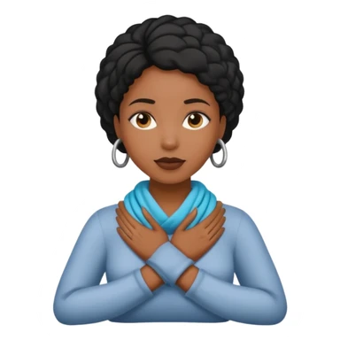 Make a emoji with a women putting her hands around her neck crisscrossed and make her black  sticker