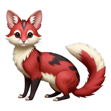 Crimson-Red, black-pointed, soft natural realistic romantic vintage antique divine beautiful elegant pretty precious cute young youthful  Fakémon-Pokémon-opossum-feline-mouse-serval-caracal-chinchilla-Minccino-Cinccino-Meowstic-rodent-hybrid-creature with a big fluffy bushy tail (full body) sticker