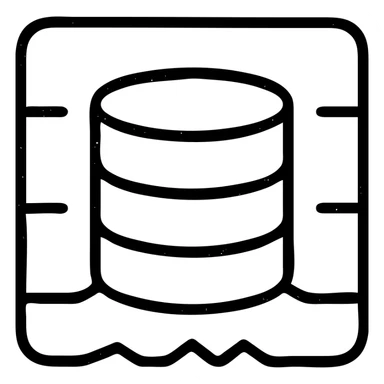 minimalist outlined icon of a database cylinder in a basement or underground setting, worn distressed effect sticker
