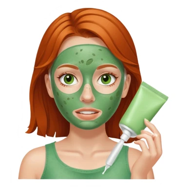 White girl with freackles doing skincare mask sticker