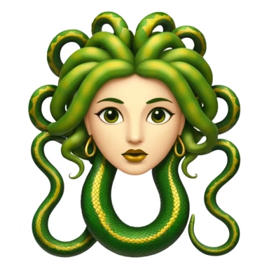 The Sicilian Medusa in gold and green and make the snake hair have snake faces  sticker
