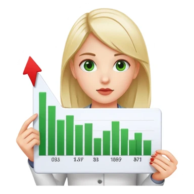 Girl holding chart with rising green graph line in right hand and holding another chart with falling red graph line in left hand sticker