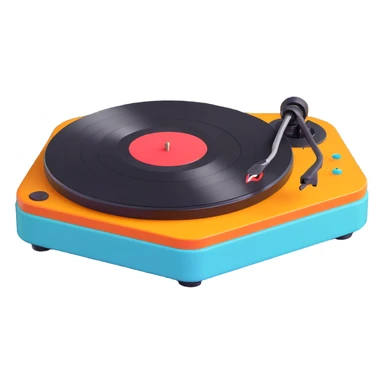 Technics-style turntable in 3D, Disney Pixar animation style, playful rounded features, vibrant colors sticker