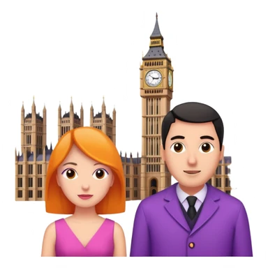 London Big ben with couple facing it keep couple dress colourful pink,purple,orange,black sticker