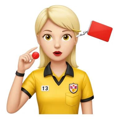Female Referee – Confident Pose
 Wearing yellow referee shirt, blowing whistle while showing red card. sticker